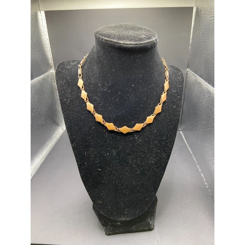 Vintage Handmade Modernist Brass Diamond Shaped 'S' Chain Link Necklace